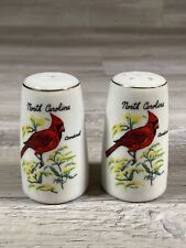 Vintage North Carolina Cardinal Salt & Pepper Shaker Ceramic Set Floral Souvenir picture