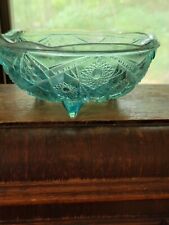 Vtg Aqua Clear Blue McKee Fentec Pattern Three Footed Bowl Candy Dish picture