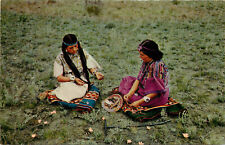 Chrome Postcard Indian Girls Digging Bitterrooot in Montana W888 picture
