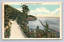 Linen Postcard WA Chuckanut Drive Scenic Road View Washington picture