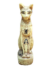 White Bastet  With Scarab Antique Statue Cat Horus Eye Goddess Stone Bazareg picture