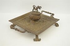 Antique Turn of the Century Period Solid Brass Desktop Inkwell Stand Mythology  picture