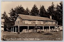 Cannon Beach Hotel OR Oregon RPPC Real Photo Postcard Sands c1920's Log Cabin picture