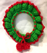 Christmas Crocheted Wreath Pom Poms Bow Handmade 7.25 IN  picture
