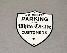 VINTAGE 12” RARE WHITE CASTLE CUSTOMER PARKING PORCELAIN SIGN CAR GAS OIL TRUCK picture
