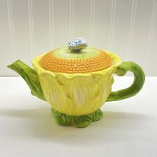 Vintage Ceramic Pottery Tea Pot Lid Butterfly Handle Kate Williams Yellow Green picture