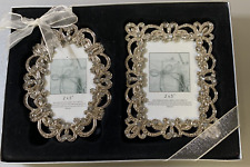 Set of 2 NEW ORNATE Jeweled METAL PICTURE FRAME  3X2 VANITY MANTEL DECOR GLAM picture