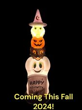 Halloween Totem Pole Witch Pumpkin Cat Ghost Tombstone 40” Lighted Blow Mold picture