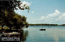 Greetings from Williams Bay, Wisconsin WI Quiet Boat Ride chrome Postcard picture