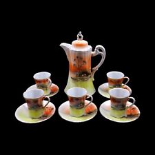 Hotta Yu Shotten & Co. Hand Painted Chocolate Pot and 5 Teacups and Saucers picture
