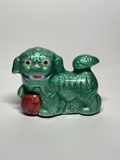 Vintage Chinese Foo Dog Statue Green Enamel On Brass Cloisonne Fu Lion Dog 4cm picture