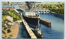Postcard Canal Locks Second to Panama, Seattle WA linen L77 picture