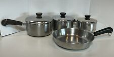 VTG Revere Ware Tri Ply Disc Bottom Stainless 7 Piece Sauce Pan Skillet Lids USA picture