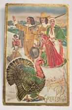Authentic 1909 Thanksgiving Embossed Postcard w/ Rare Old Stamp Nice Art d1983 picture
