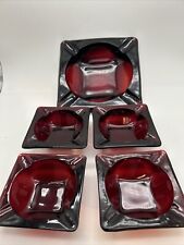 Gorgeous set  5 Vintage Red Ruby Glass MCM Cigar Ashtray Anchor Hocking mancave picture