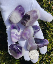 USA SALE *VIDEO 227g LOT LARGE CHEVRON AMETHYST AAA GRADE TUMBLES TUMBLED STONES picture