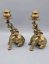 Vintage Gilded Brass Bronze Figural Elephant Candlesticks picture