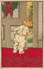 Postcard Christmas Greeting Little Boy Tree Wreath Embossed 1908 Series 510 DB picture