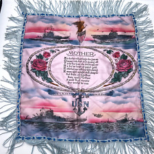 Vintage Pillow Case US Navy MOTHER Poem U.S.N Pink Blue fringe Satin/silk picture
