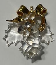 Swarovski Crystal Holly Christmas Ornament Leaf Swan Signed  picture