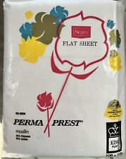 Vintage Sears Perma Prest King Muslin Flat Sheet No Iron White NOS picture