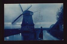 POSTCARD : DUTCH WINDMILL & CHILDREN WITH WOODEN SHOES CYANOTYPE ROTOGRAPH UDB picture