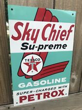 Texaco Sky Chief Gasoline metal sign baked Oil Gas Pump Plate 18x12 picture