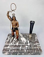 Antique Cold-Painted Spelter Native American Indian Figurine Marble Pen Holder picture
