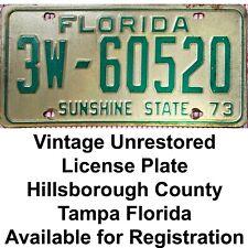 1973 Florida License Plate Hillsborough can be re-registered Original Unrestored picture