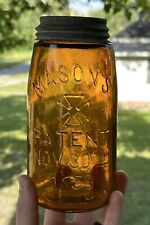 Mason’s Patent 1858 Amber Antique Fruit Jar Hero Cross Under RB# 1939 picture