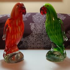Pair of colorful glass parrots orange and green Great condition picture