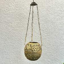 Vintage Ornate Reticulated Brass Hanging Incense Candle Holder Burner Globe picture