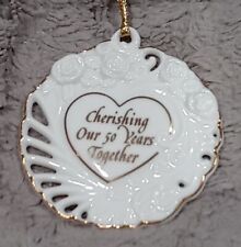 Vintage 1998 Cherishing 50 Years Together Hanging Porcelain Christmas Ornament  picture
