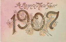 Postcard 1907 A Happy New Year Greetings Card Mica Glitter & Gold Large Numbers picture