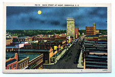 Main Street At Night Greenville South Carolina SC Aerial Street View Postcard picture