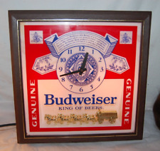 Vintage Budweiser Lighted Sign Clock Clydesdale Horses Wagon Train Clock Works picture