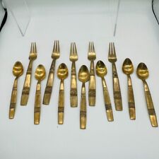 VTG Cocktail Party Flatware Siam MCM Thai Brass Flatware Spoons/Forks Lot of 12 picture