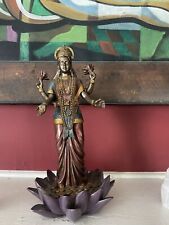 Ebros Hindu Goddess Lakshmi Standing On Lotus Blossom Statue Deity Of Prosperity picture