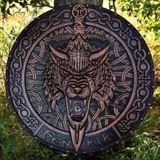 Handmade Medieval Viking Shield, Fenrir Wood Carved Viking Gifts, Viking Wall picture