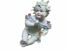 ANTIQUE LARGE PORCELAIN BISQUE PIANO BABY HOLDING PEAR, CONTA BOEHME, 8 INCHES picture