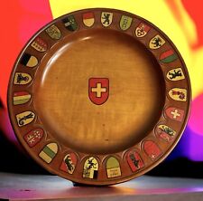 Vintage Switzerland Souvenir Wooden Plate /The 26 Federated States Crests 1950’s picture
