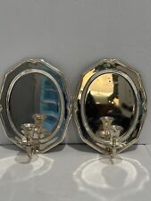 Pair Of Vintage Oval Silver Plated Wall Sconce Candleholders picture