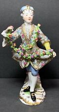 RARE Antique MEISSEN DRESDEN Porcelain Man Dancer w/ FLORAL GARLAND FIGURINE picture