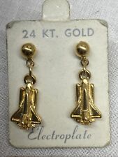 Vintage 1980s 24kt electroplated Gold NASA Space Shuttle Earrings.  picture