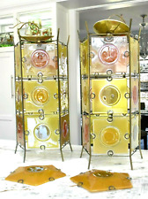 RARE PAIR Vintage Higgins Glass Rondelay Lantern Light Fixture Lamps Lightolier picture