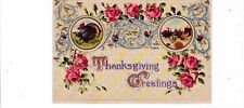 Thanksgiving Greetings antique postcard / turkey roses scrolls series 2374 picture