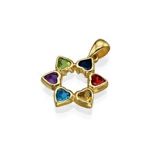 Support Israel Star of David Pendant 14k Yellow Gold Multi Color Heart Gemstones picture