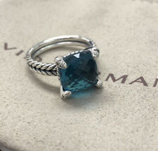David Yurman 925 Silver Chatelaine 11mm Hampton Blue & Diamond Ring Sz 8.5 picture