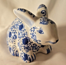 Vintage Bombay Rabbit Blue white Floral porcelain 3.5 in tall whimsy picture