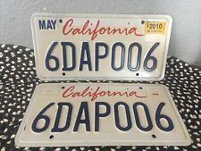 CA California License Plate Tag White Blue Numbers Matched Set 2010 picture